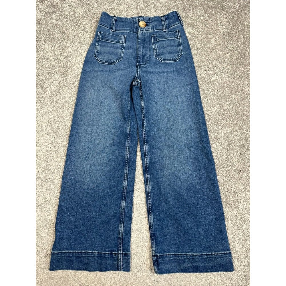 Anthropologie Maeve Colette Jeans Womens 23 Petite Blue Cropped Wide Leg